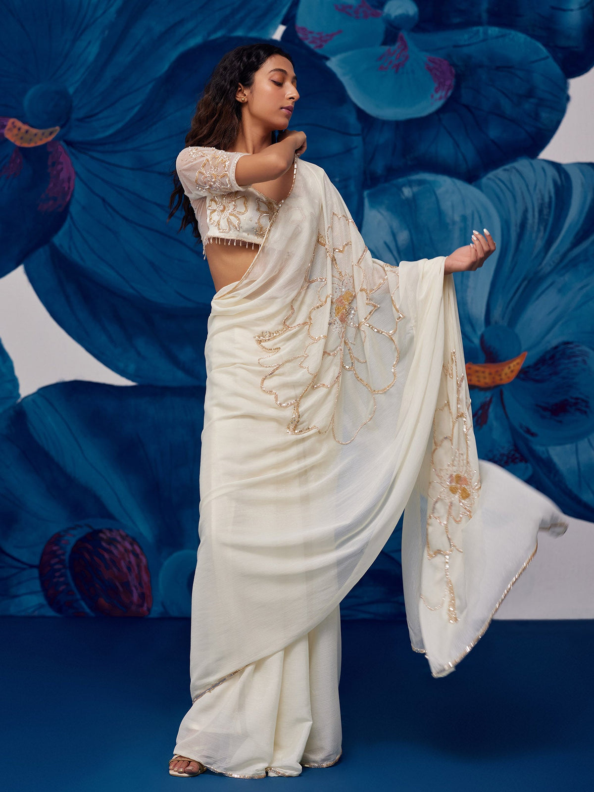 Petal Moon Ivory Draped Saree Set