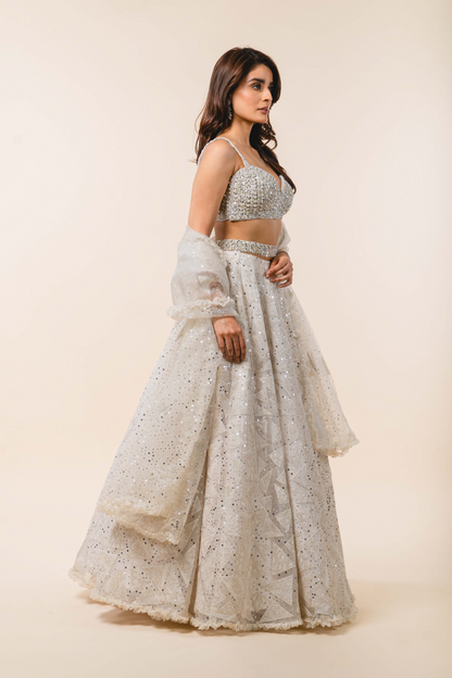 Ivory Organza Lehenga Choli Set