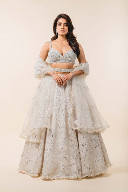 Ivory Organza Lehenga Choli Set