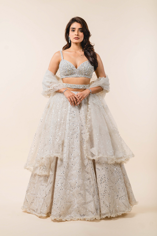 Ivory Organza Lehenga Choli Set