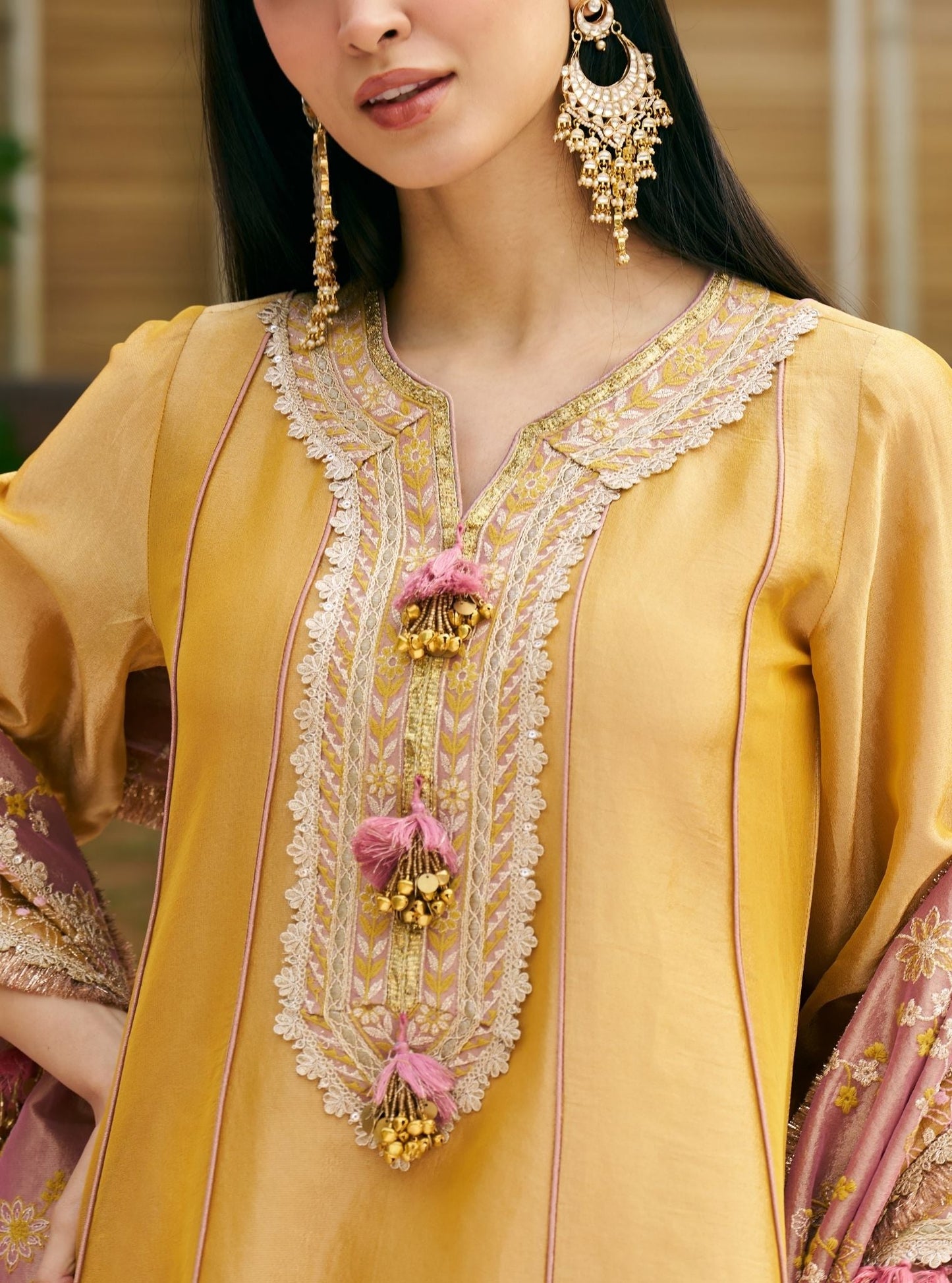 Tissue Shamili Yellow Kurta Set
