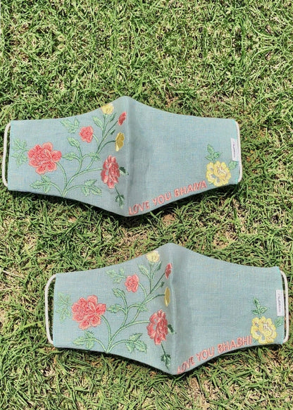 Bhaiya & Bhabi Masks ( Pack of 2) Dusty Blue