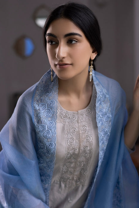 Sansaa Kurta Set Grey and Ice Blue