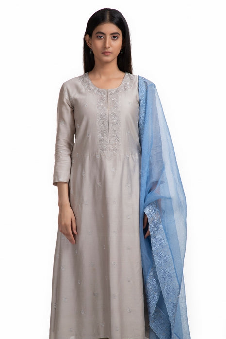 Sansaa Kurta Set Grey and Ice Blue