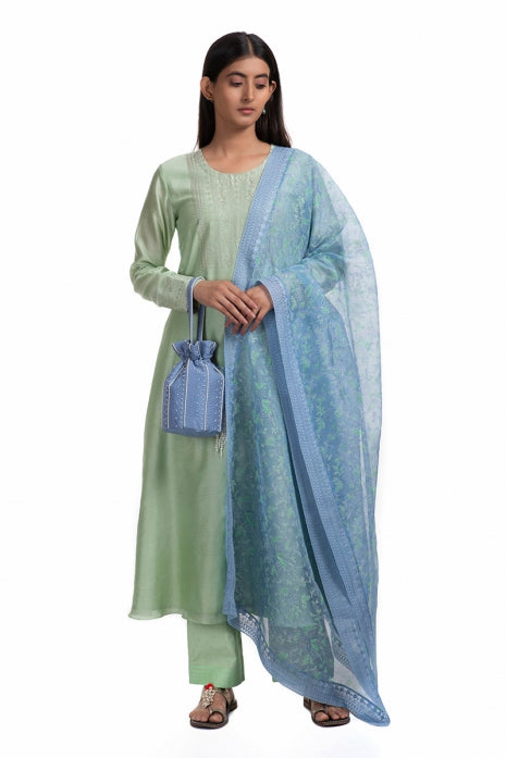 Inaari Kurta Set Pista Green and Ice Blue
