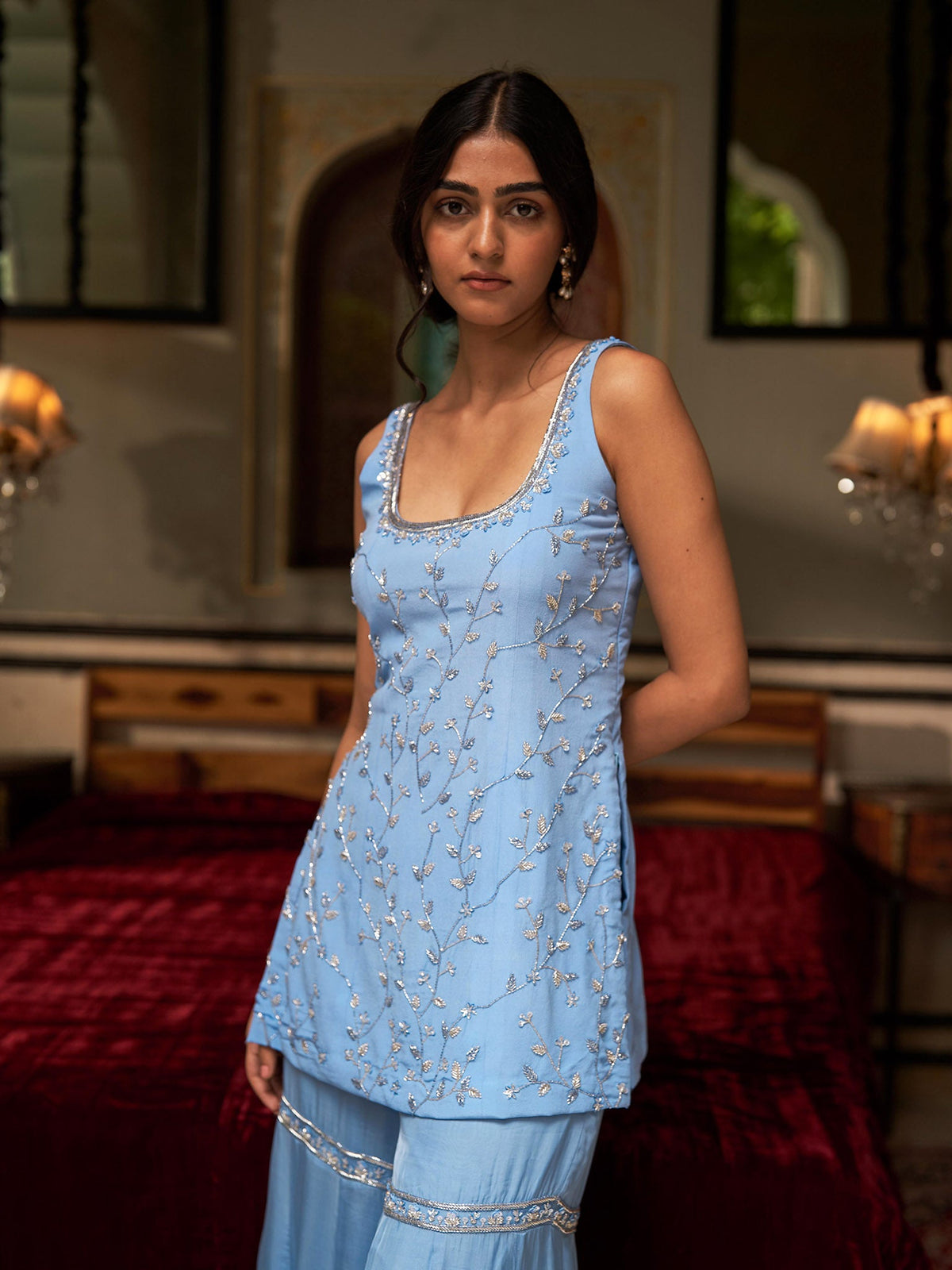 Ice Blue Kurta Sharara Set