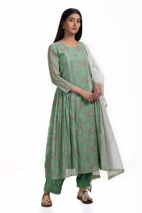 Heer Kurta Set Green and Off White