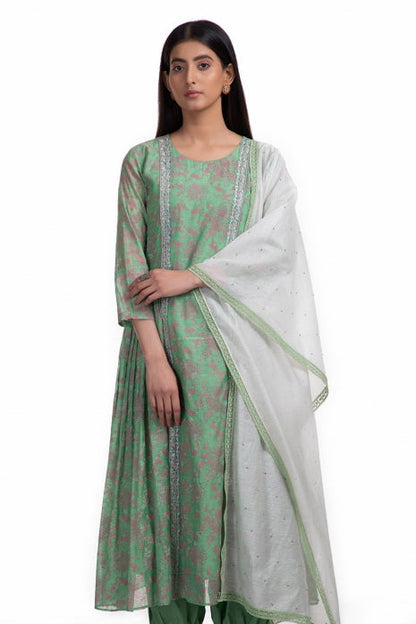 Heer Kurta Set Green and Off White