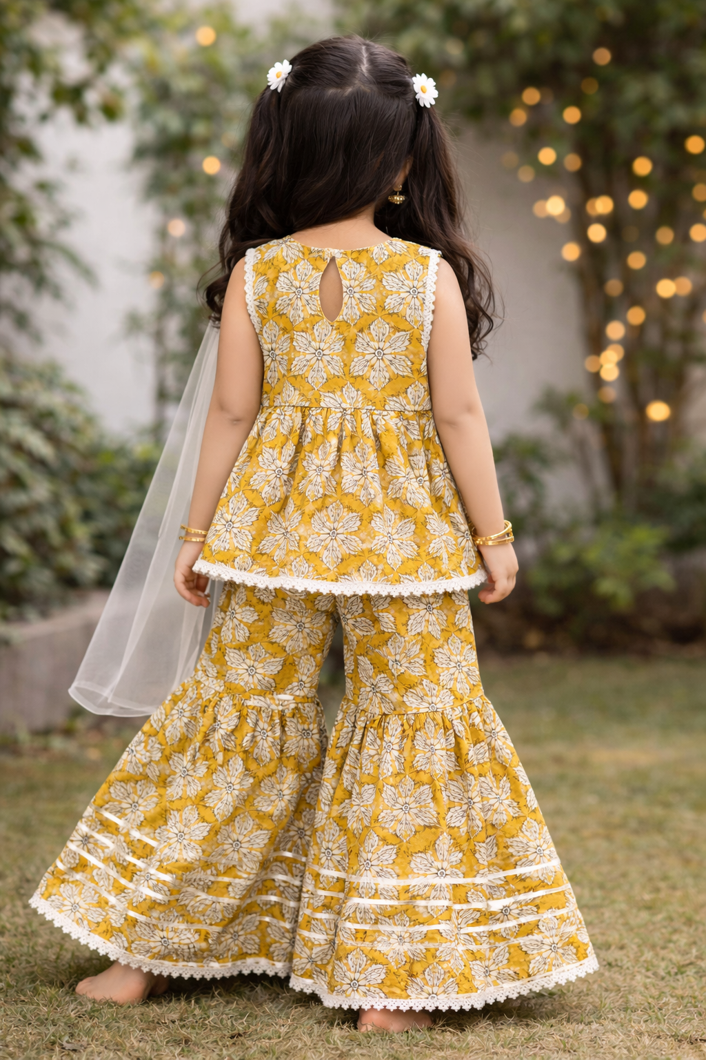 Mustard Yellow Hand Block Printed Cotton Sharara Suit