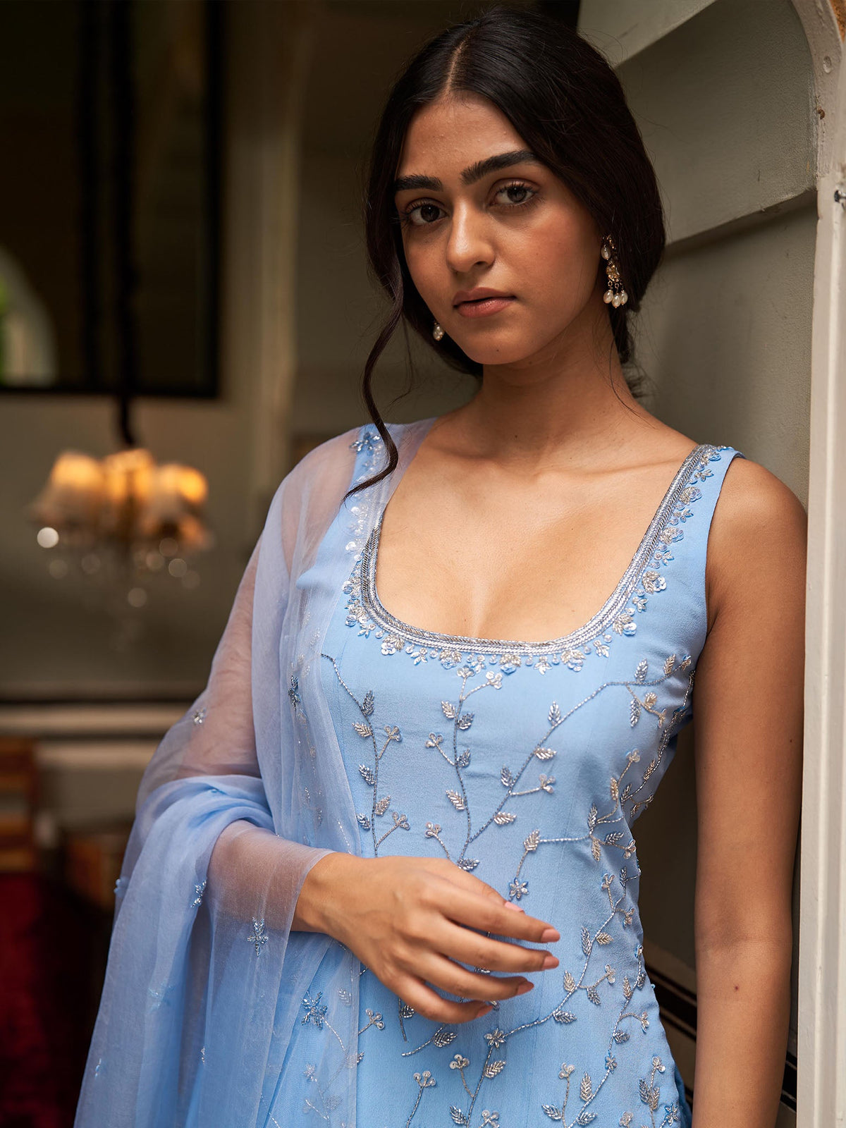Ice Blue Kurta Sharara Set