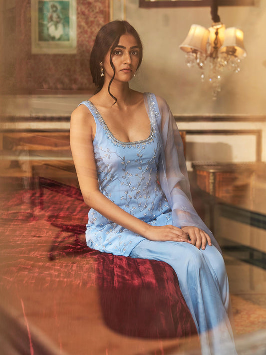 Ice Blue Kurta Sharara Set