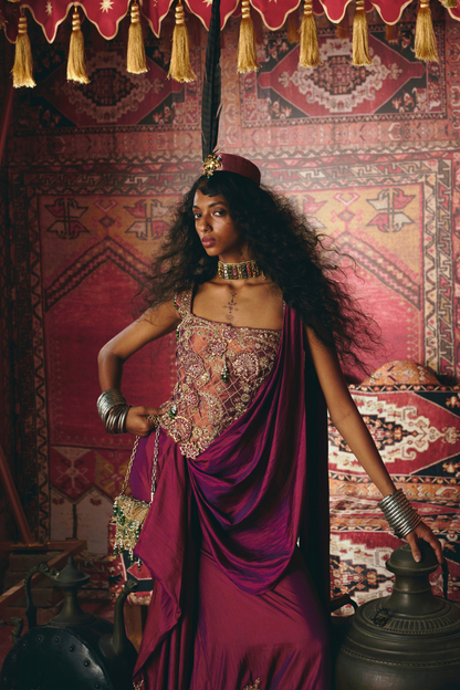 Purple Drape Skirt and Corset Set