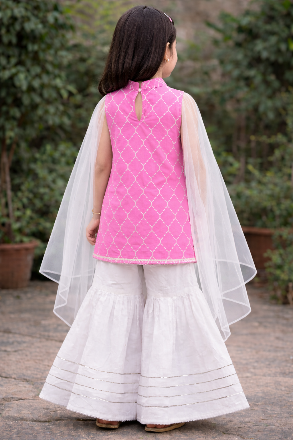 Pink Hand Block Printed Cotton Sharara Suit