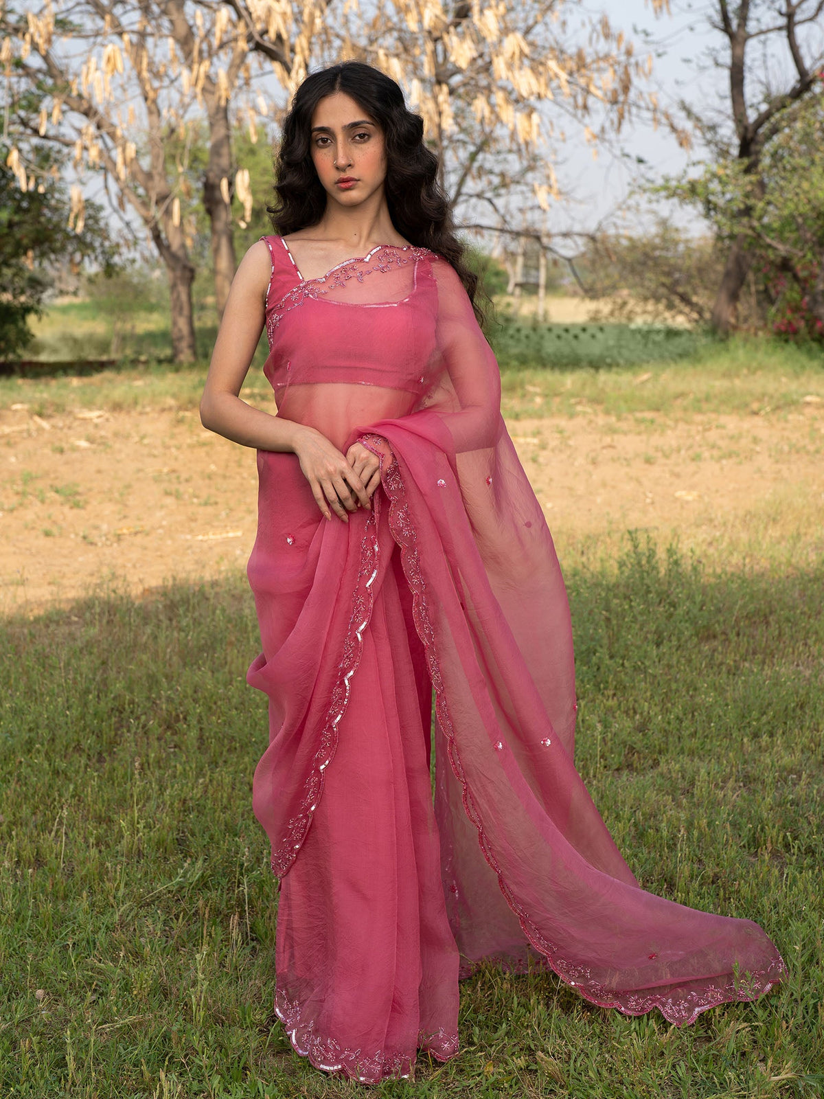 Roseate Silk Organza Saree Set