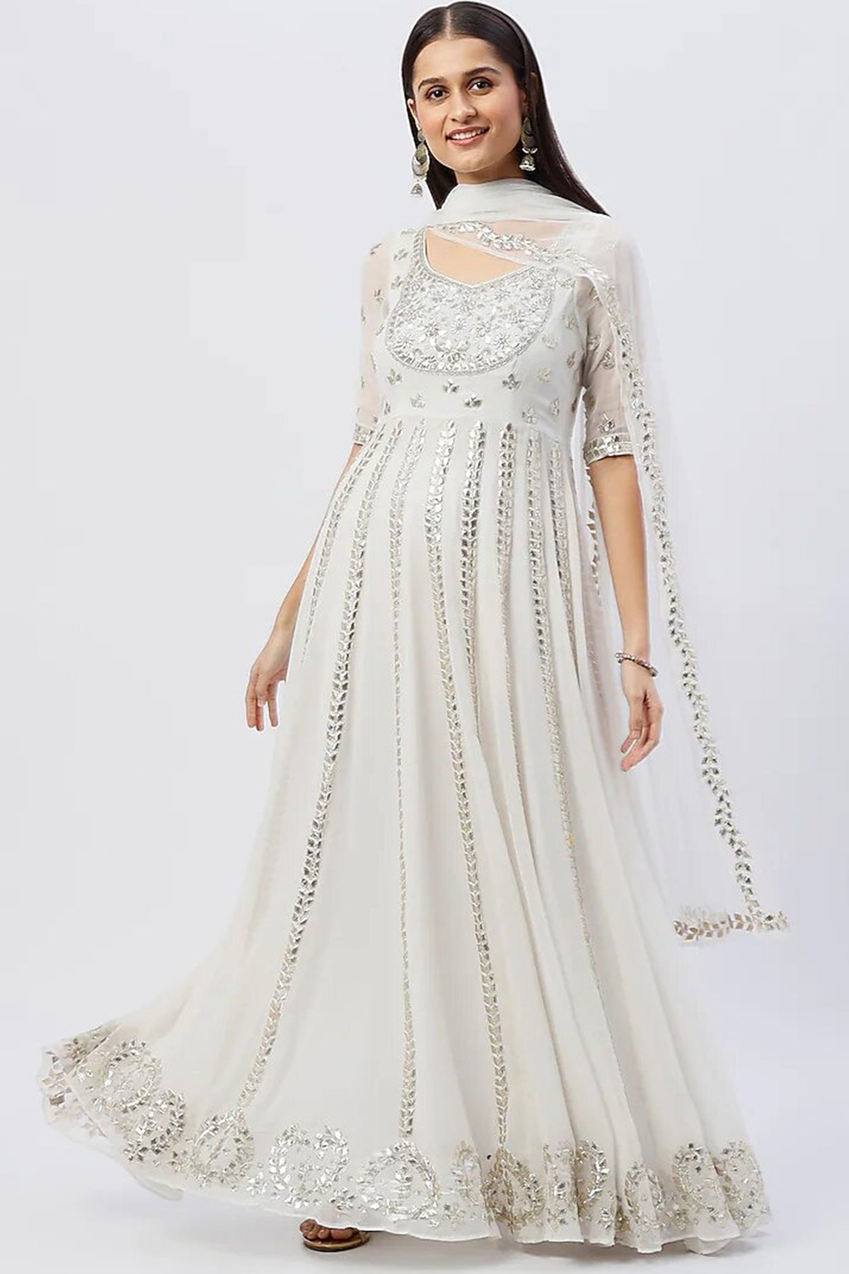 White Anarkali Set