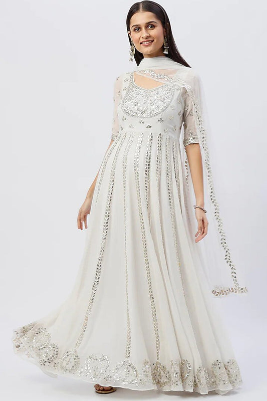 White Anarkali Set
