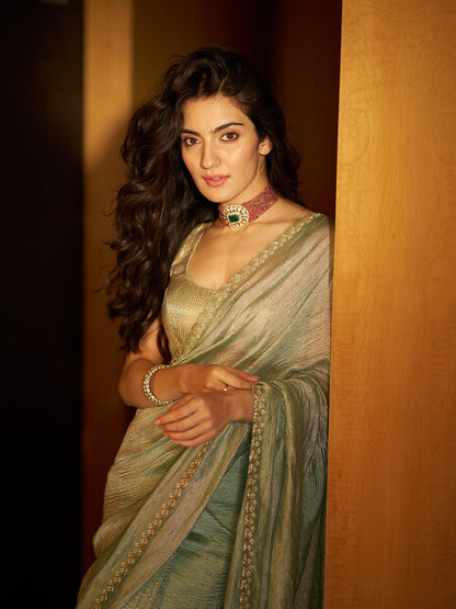 Handwoven Jade Green Tissue Saree