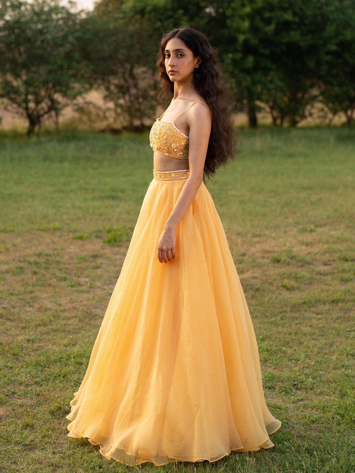 Dahlia Yellow Silk Organza Lehenga Set