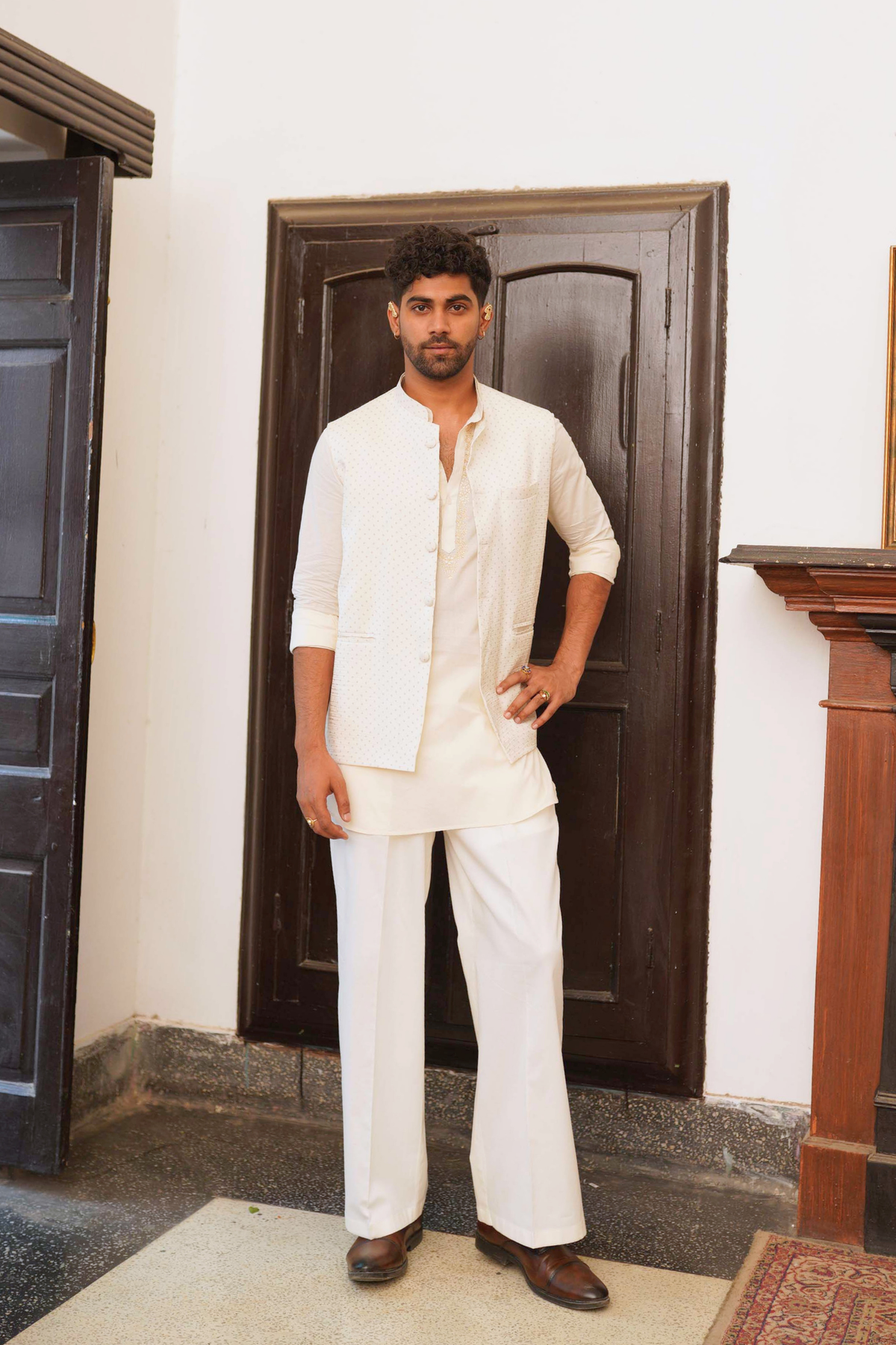 Ivory kurta set with nehru Jacket