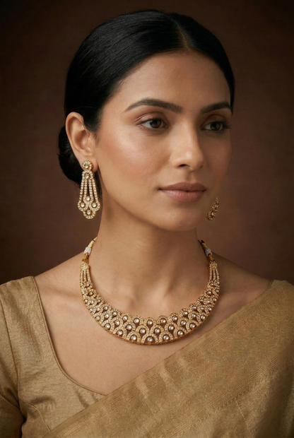 Nyra Gold Finish Jadau Necklace Set