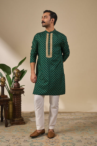 Green Kaju Ka Phool Kurta