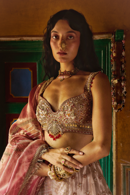 Rose Gold Puri Zari Tissue Lehenga Set