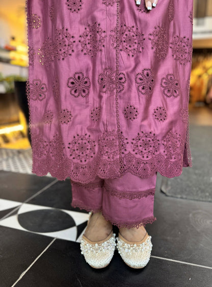 Harriet Pima Satin Grape Long shirt co-ord set