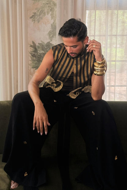 Black and Gold Chaand Koti Set
