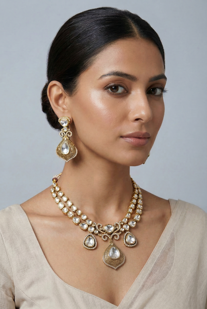 Nirvah Gold Finish Moissanite Necklace Set