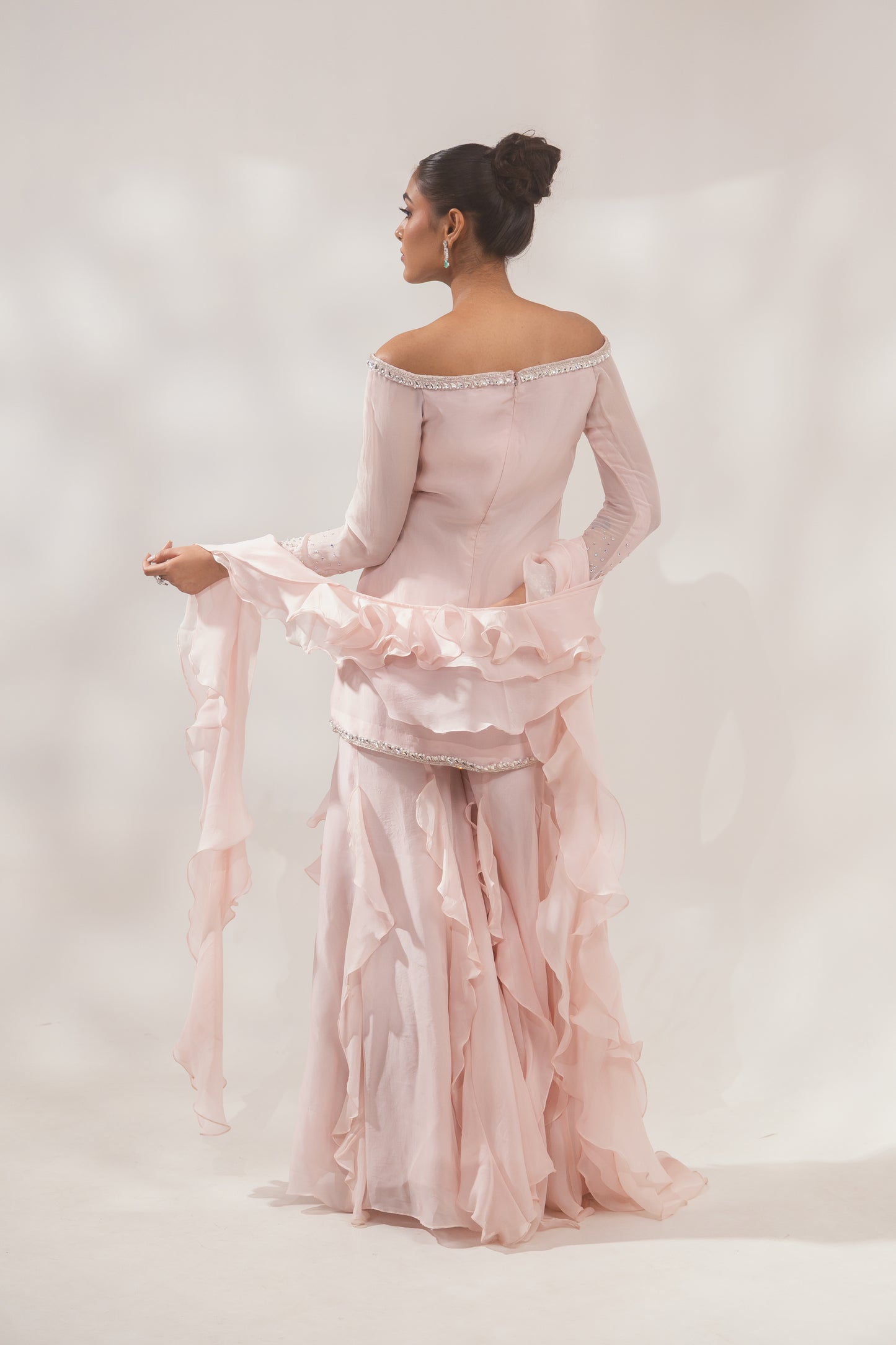 Peach Multi Color Ruffle Sharara