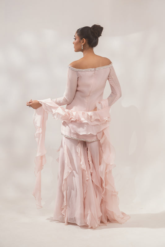 Peach Multi Color Ruffle Sharara