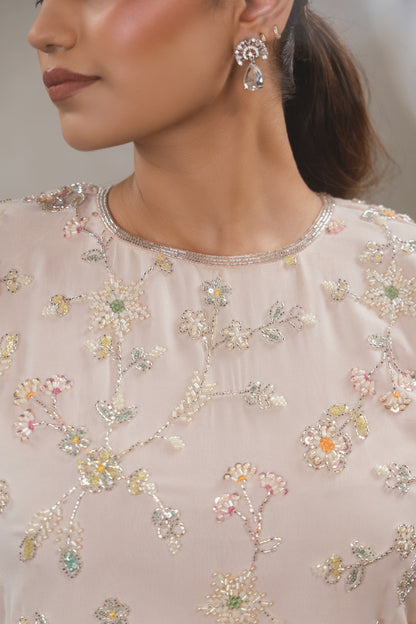 Peach Caps Sleeves with Tassels