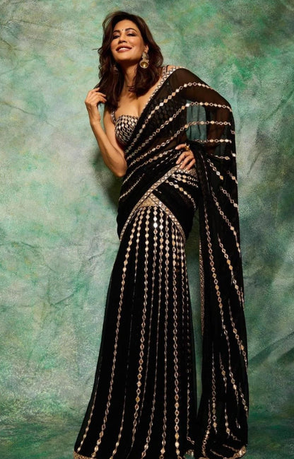 CHITRANGDA SINGH In Black Pre Draped Saree Set