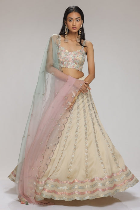 Zircon Lehenga Set Cream