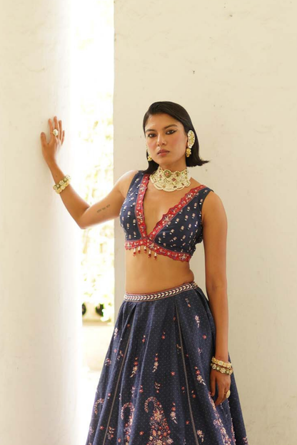 Navy blue paisley lehenga set