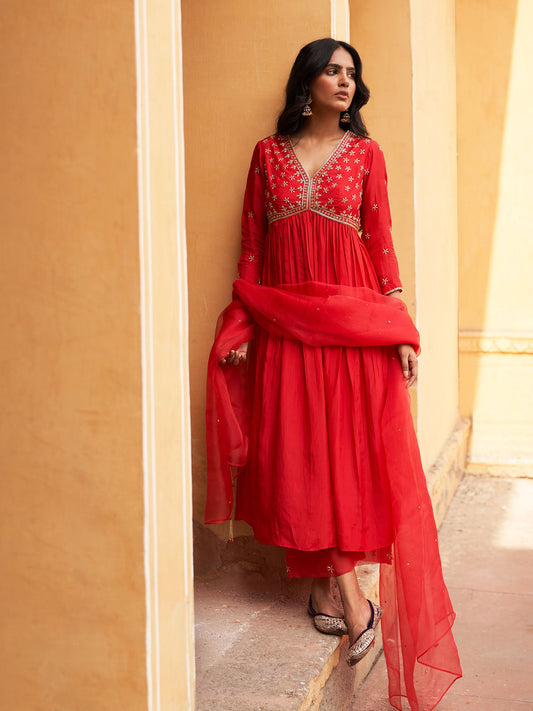 Zinnia Red Kurta Set