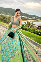Women's Green Banarasi Jharokha Lehenga Set