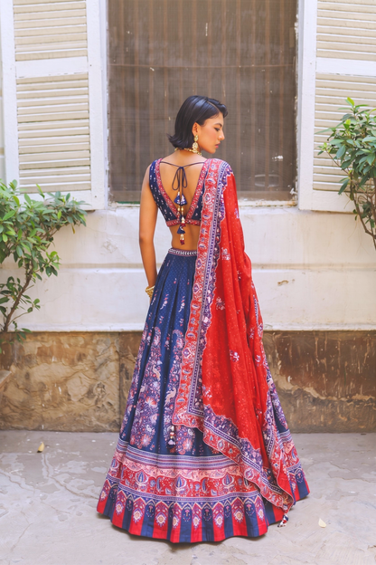Navy blue paisley lehenga set