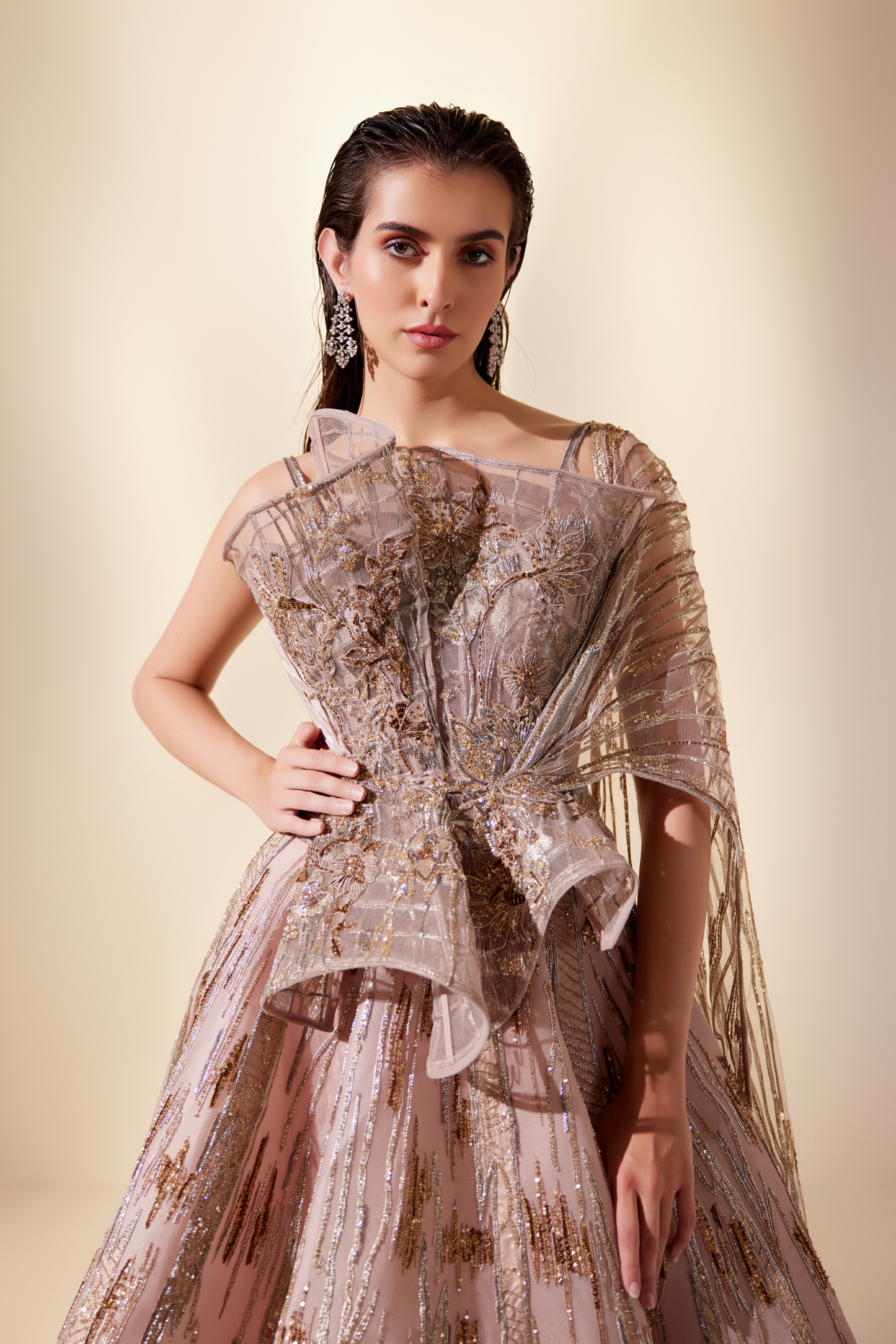 Peachy Cascade Lehenga Set