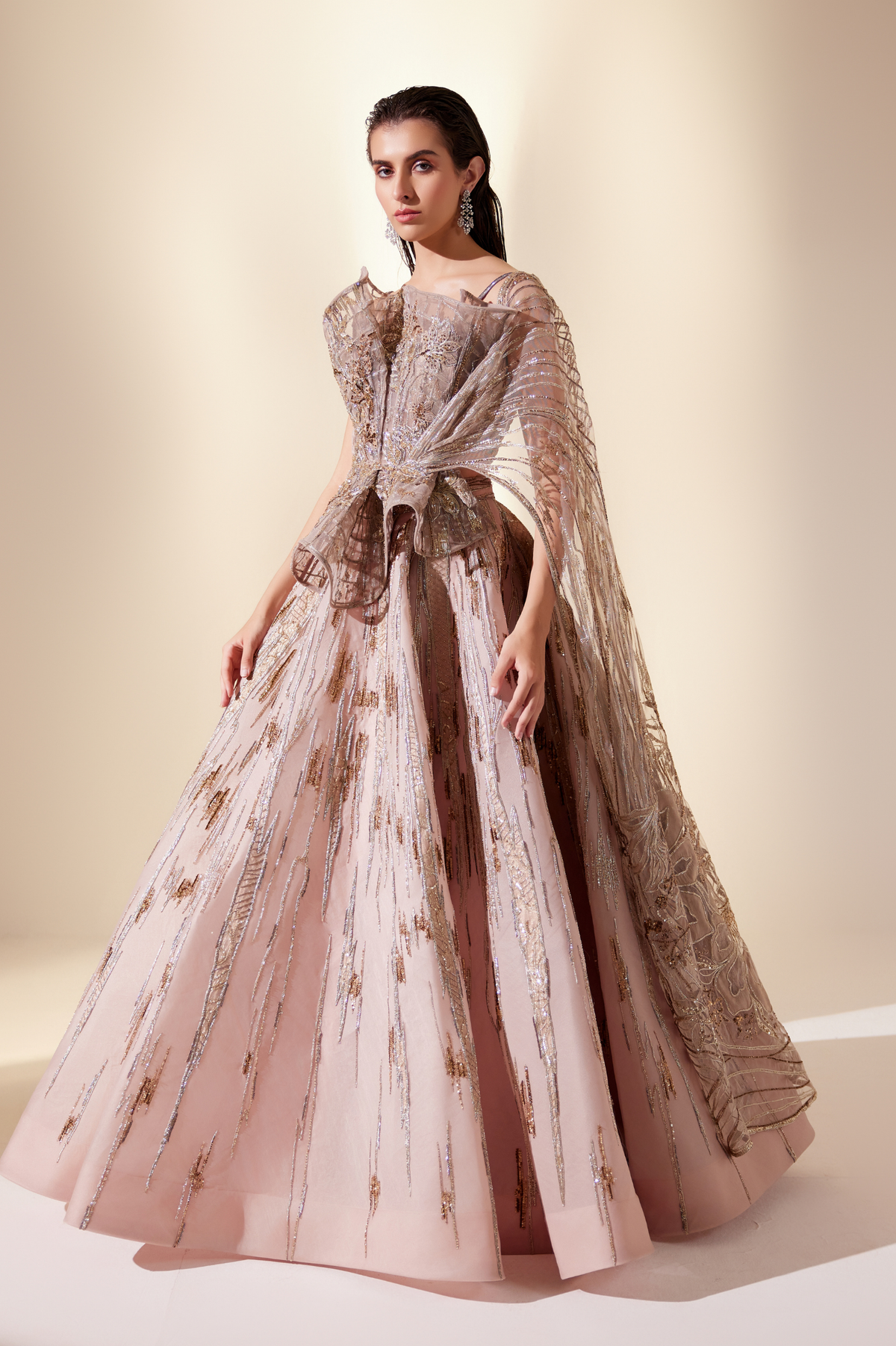 Peachy Cascade Lehenga Set