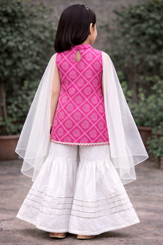 Pink Hand Block Printed Cotton Sharara Suit