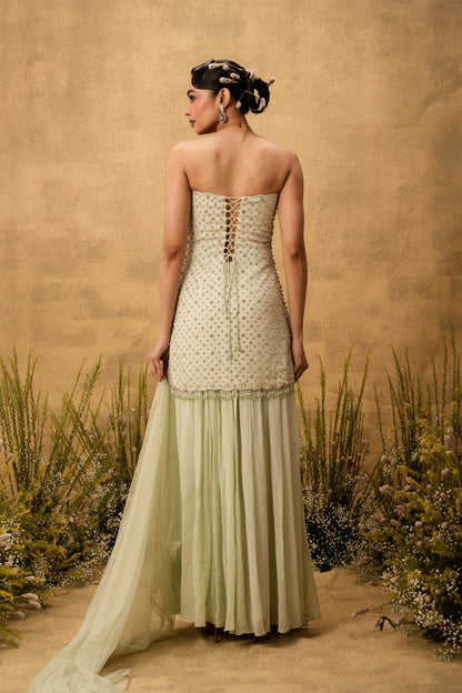 Mint green hand embroidered georgette sharara set