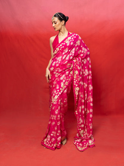 Handwoven Fuchsia Chiffon Banarasi Saree