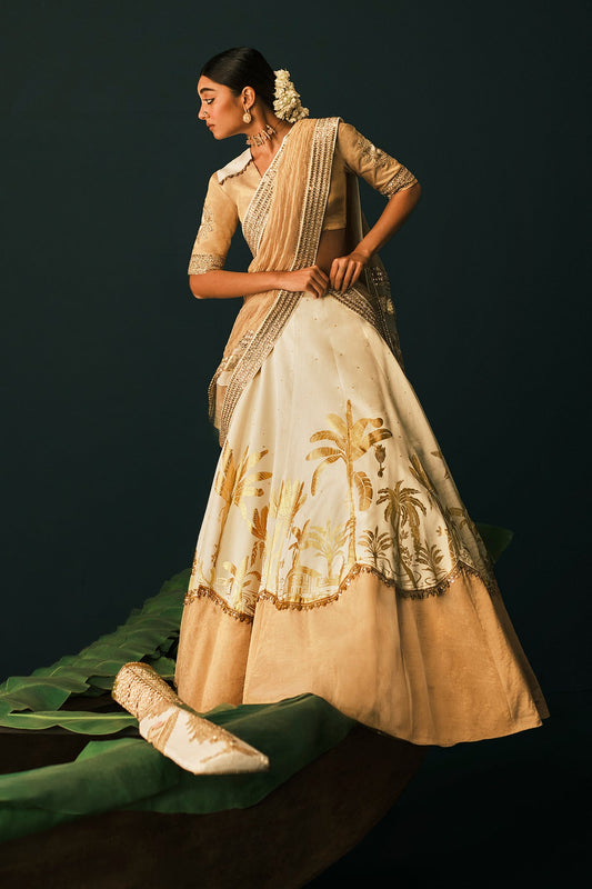 Ivory Backwater Postcard Lehenga Set