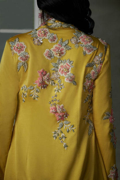 Yellow Jacket Trouser Set With Corset Top