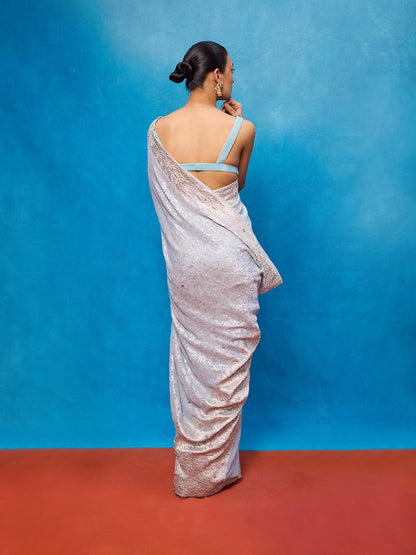 Handwoven Ice Blue Chiffon Embossed Saree
