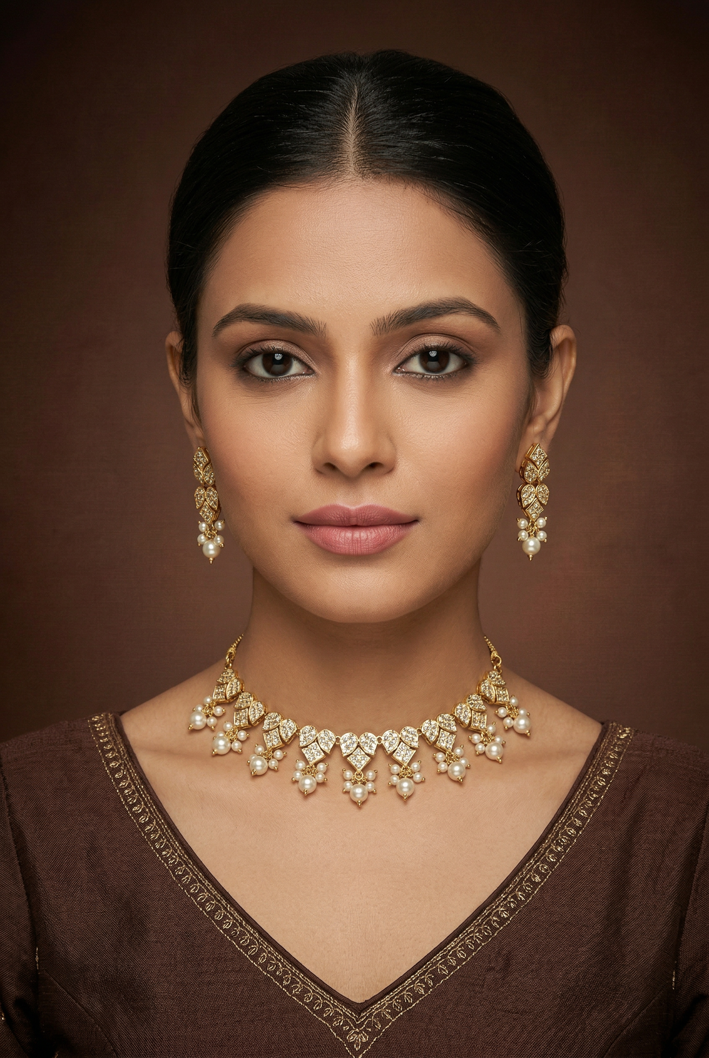 Aishani Gold Finish Jadau Necklace Set