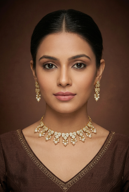 Aishani Gold Finish Jadau Necklace Set