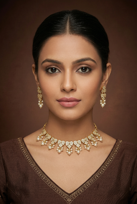 Aishani Gold Finish Jadau Necklace Set
