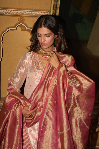 Rose gold short kurta and sharara set